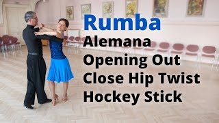 Rumba Basic Lesson  Alemana Opening Out Hip Twist Hockey Stick [upl. by Rossy449]