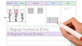 3Digit Subtraction Regrouping with Zeros Grade 2 [upl. by Penoyer]