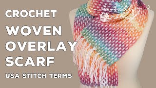 Crochet Woven Overlay Scarf Easy ONE ROW repeat [upl. by Wildee]