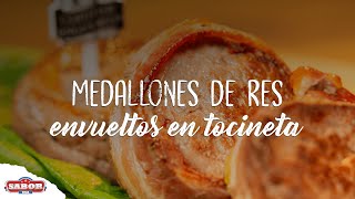 Receta de medallones de res envueltos en tocineta  SaborUSA [upl. by Talyah902]