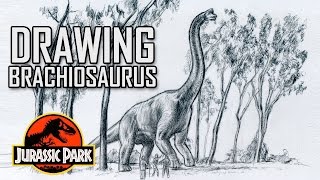 Drawing Jurassic Park Brachiosaurus Scene [upl. by Boccaj]