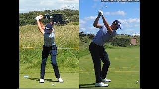 Justin Thomas golf swing  Long Iron faceon amp downtheline July 2017 [upl. by Nerual202]